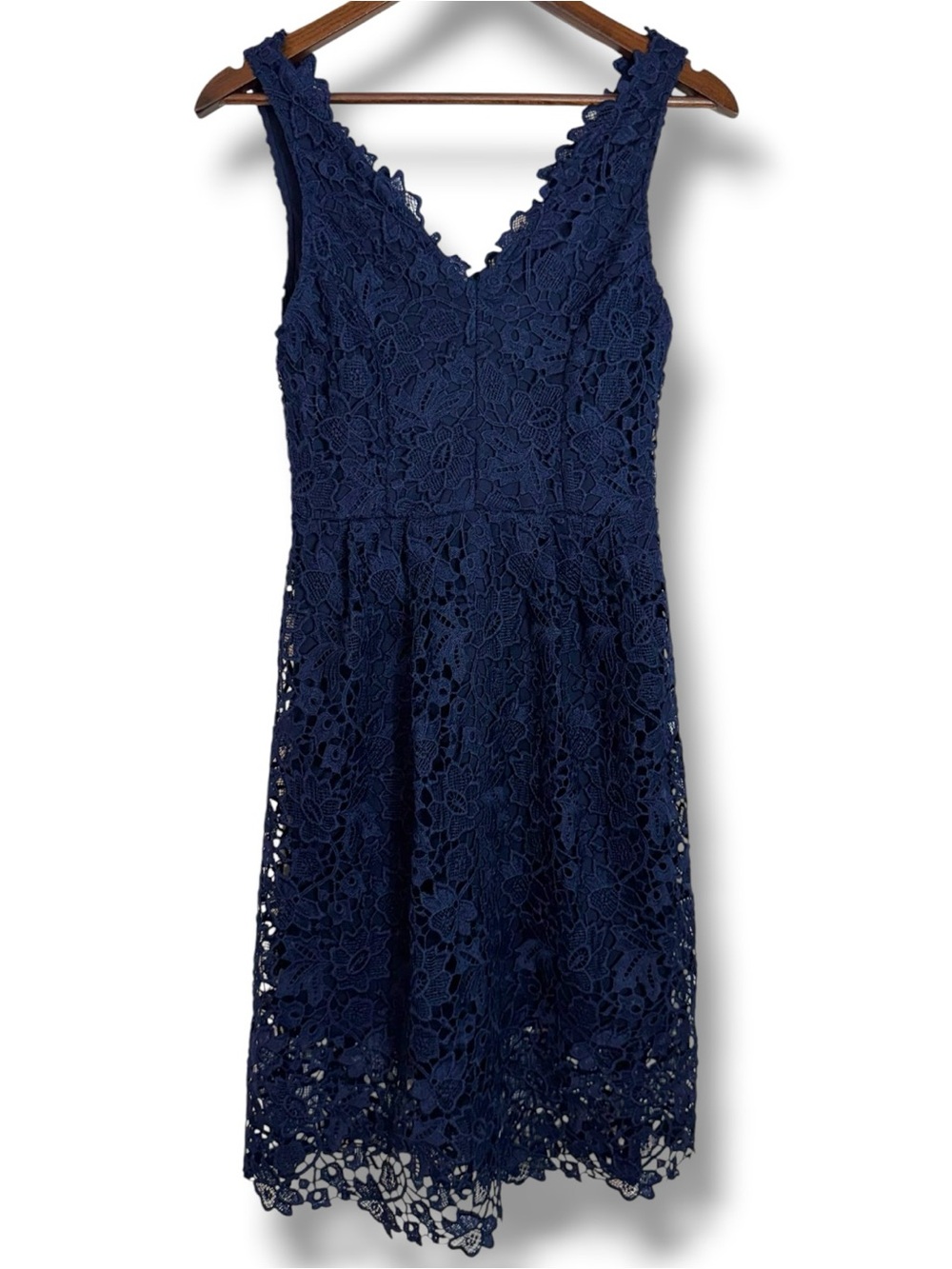 Astr Navy Lace Trim Detail Top